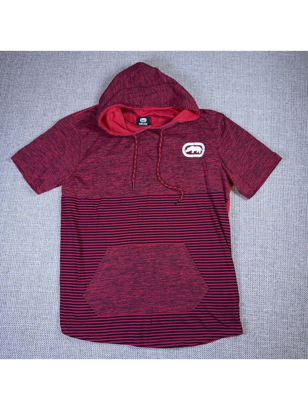 Ecko Unltd Mens 2XL Short Sleeve Hoodie Red Black Rhino Logo Hip Hop Streetwear